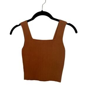 Womens Tank Top Cropped Ribbed Knit Square Neck Minimalist Y2K Sleeveless Size S